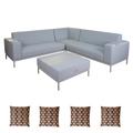 Mendler Alu-Garten-Garnitur HWC-C47, Sofa, Outdoor Stoff/Textil ~ blau mit Ablage, Kissen braun