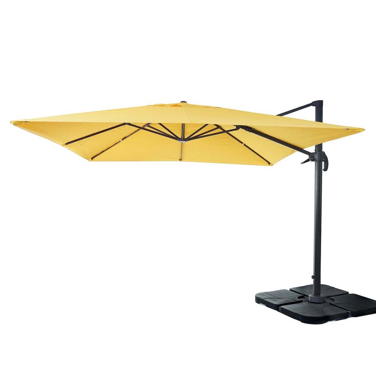 Mendler Gastronomie-Ampelschirm HWC-A96, Sonnenschirm 3x3m (Ø4,24m) Polyester Alu/Stahl 23kg ~ gelb mit Ständer, drehbar Image