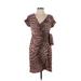 INC International Concepts Casual Dress - Wrap V Neck Short sleeves: Tan Animal Print Dresses - Women's Size X-Small - Print Wash