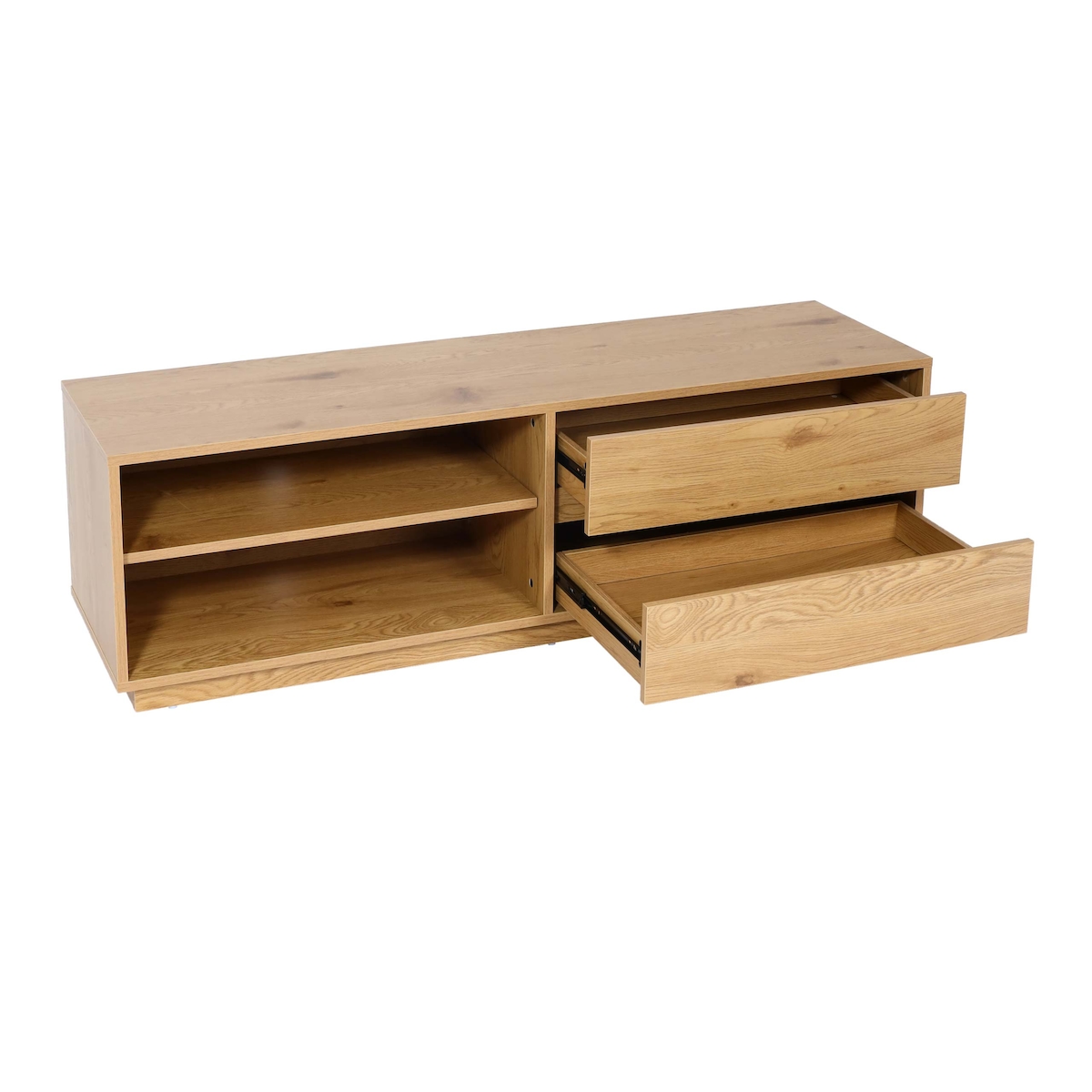 Mendler TV-Rack HWC-J78, Fernsehtisch Lowboard Kommode, Schublade, MDF 42x140x40cm ~ Eiche-Optik Image
