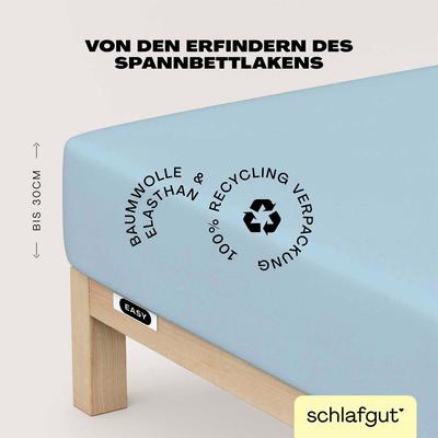 Spannbettlaken SCHLAFGUT "EASY Jersey Elasthan", blau (blau light), B:120-130cm L:200-220cm, Jersey, Obermaterial: 95% Baumwolle, 5% Elasthan, Laken, MADE IN GREEN by OEKO-TEX Image