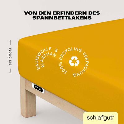 Spannbettlaken SCHLAFGUT "EASY Jersey Elasthan", gelb (gelb deep), B:120-130cm L:200-220cm, Jersey, Obermaterial: 95% Baumwolle, 5% Elasthan, Laken, MADE IN GREEN by OEKO-TEX Image