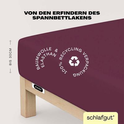Spannbettlaken SCHLAFGUT "EASY Jersey Elasthan", lila (lila deep), B:120-130cm L:200-220cm, Jersey, Obermaterial: 95% Baumwolle, 5% Elasthan, Laken, MADE IN GREEN by OEKO-TEX Image