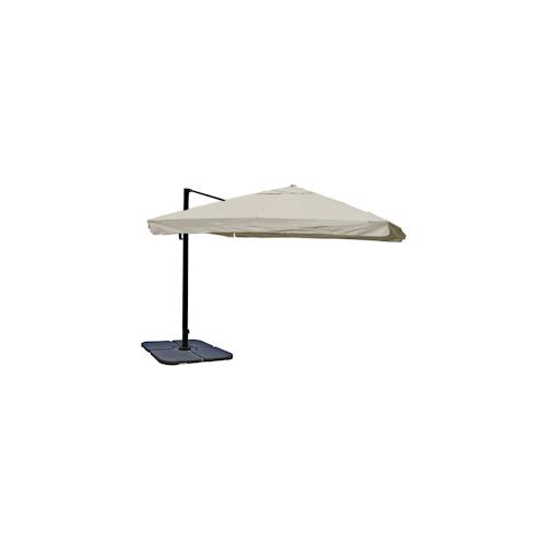 Gastronomie-Ampelschirm HWC-A96, 3,5×3,5m (Ø4,95m) Polyester/Alu 25kg ~ Flap, creme-grau mit Ständer, drehbar