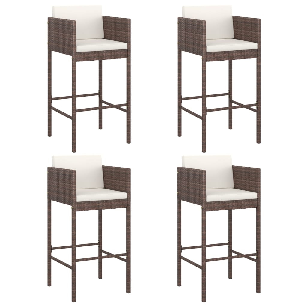 vidaXL Barhocker 4 Stk. mit Kissen Braun Poly Rattan Image