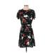 Old Navy Casual Dress - A-Line Crew Neck Short sleeves: Black Floral Dresses - Women's Size Small