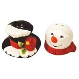 Snowman Head and Frostys Hat Salt and Pepper Shaker Set Ceramic - White,Black