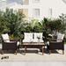 Outdoor Wicker 4-Piece Seating Set with Wood Table and Beige Cushion