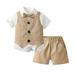 Rovga Boys 2 Piece Outfit Short Sleeve Solid T Shirt Tops Vest Coat Shorts Child Kids Gentleman Outfits Boy Outfits