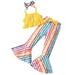 Baby Delas!Toddler Set Clearance Toddler Sets for Kids Summer Children Girls Headband + Strip Sleeveless Vest + Rainbow Striped Flared Trousers 3pcs Suit