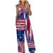 Dyegold Jumpsuits for Women Casual Jumpsuit for Women Summer Loose Wide Leg Playsuit Independence Day USA Flag Square Neck Sleeveless Rompers Overalls