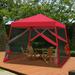 COOS BAY 10 x 10 Slant Leg Pop Up Canopy Tent w/ Mosquito Netting (Red)