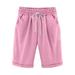 Plus Size Pants For Women Trendy Women s Summer Solid Five Points Large Size Cotton Linen Pants Casual Pants Swim Shorts Compression Shorts For Women Pink 4XL