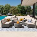 Latitude Run® 9 Piece Rattan Multiple Chairs Seating Group w/ Cushions Synthetic Wicker/All - Weather Wicker/Wicker/Rattan in Gray | Outdoor Furniture | Wayfair