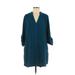 Lush Casual Dress - Shift V Neck 3/4 sleeves: Blue Print Dresses - Women's Size Small