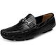 Asifn Mens Leather Casual Slip on Driving Loafers Flat Walking Moccasin Business Dress Boat Shoes Fashion Slipper（Black,10.5/11 UK,48 Brand Size