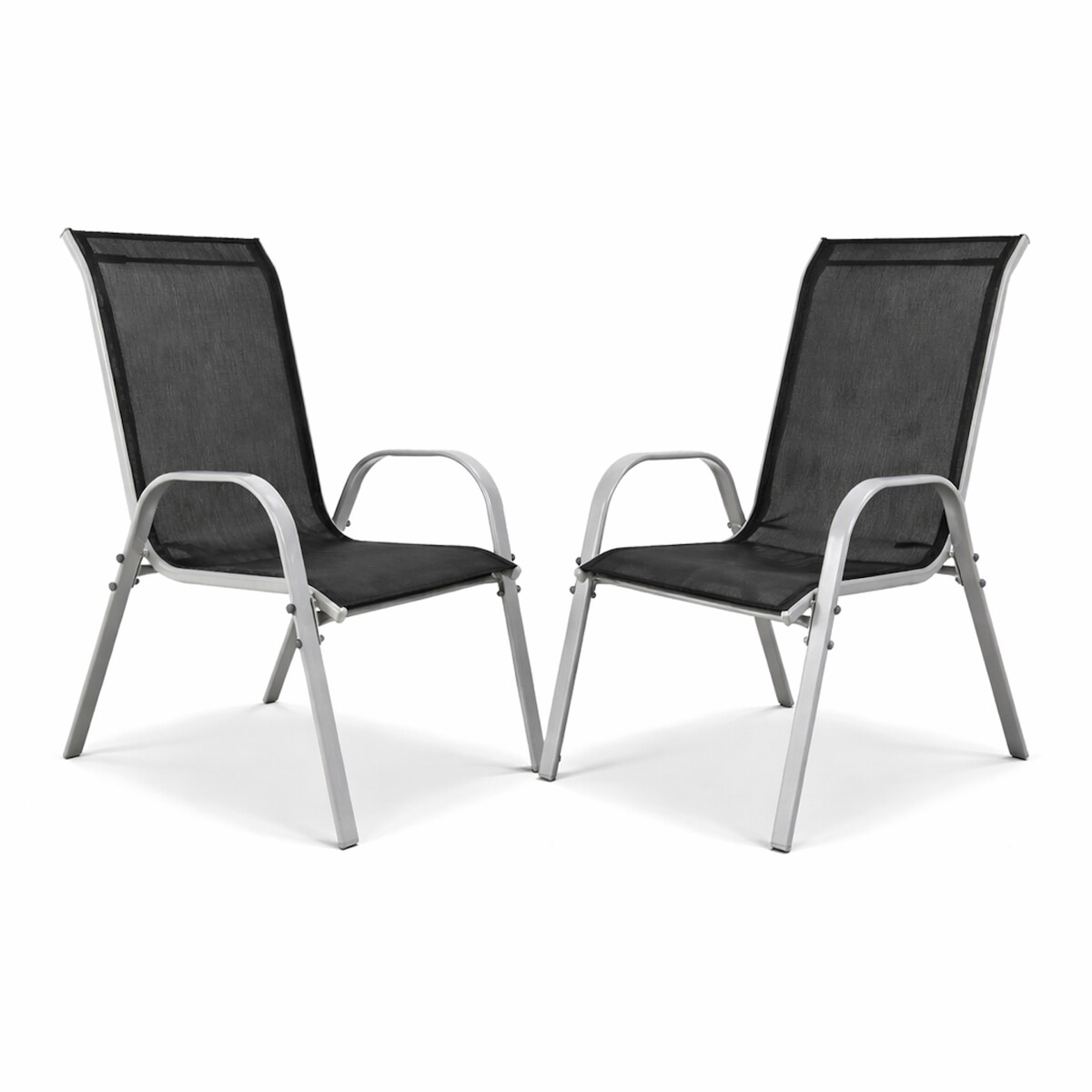 Mojawo 2xOutdoorstuhl Gartenstuhl Stapelstuhl Metall Silber Textilen Schwarz Image