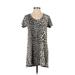 Leallo Casual Dress - Shift V Neck Short sleeves: Black Animal Print Dresses - Women's Size X-Small - Print Wash