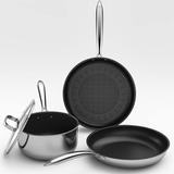 Stainless Steel Pots and Pans Set, Induction Cookware 4-Piece with Lid, Cookware Sets for Oven & Dishwasher Safe By