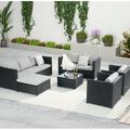 6 Pieces Outdoor Patio Furniture Set All-Weather Patio Outdoor Conversation Sectional Set with Coffee Table & Ottoman Wicker Sofas Light Gray