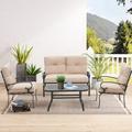 SUNCROWN 4-Piece Outdoor Patio Conversation Set Metal Chairs and Table Set with Loveseat Brown