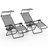 Magshion 2Pcs Folding Patio Chair Zero Gravity Outdoor Lounge Chair with Canopy Shade and Cup Holder Adjustable Reclining Chair with Pillow for Beach Patio Pool Yard Capacity of 330 lbs Grey