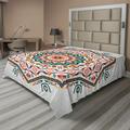 Ambesonne Tribal Flat Sheet Abstract Sun Aztec Style California King Turquoise and Coral