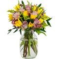 The Triumph - Next Day Large and Luxurious Fresh Flower Bouquet with Yellow Roses, Lilac Roses, Waxflower, Italian Ruscus and Solidago