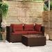 Latitude Run® 3 Piece Rattan Sectional Seating Group w/ Cushions Synthetic Wicker/All - Weather Wicker/Wicker/Rattan in Red/Brown | 77 D in | Outdoor Furniture | Wayfair
