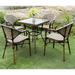 Longshore Tides Aribel Square 4 - Person 27.55" Long Outdoor Dining Set Glass/Wicker/Rattan in Brown | 27.55 W x 27.55 D in | Wayfair