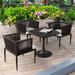 Hokku Designs Scaggsville Square 3 - Person 27.55" Long Bistro Set w/ Cushions Metal/Wicker/Rattan in Black | 27.55 W x 27.55 D in | Outdoor Furniture | Wayfair