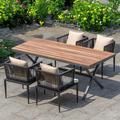Hokku Designs Saylorsburg Rectangular 4 - Person 78.74" Long Outdoor Dining Set w/ Cushions Wood/Wicker/Rattan in Black/Brown | 78.74 W x 35.4 D in | Wayfair