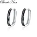 Black Awn-Boucles d'oreilles créoles carrées pour femmes Boucles d'oreilles brillantes Bijoux de