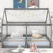 Pine Wood House Platform Beds, Two Shared Beds for Kids, Solid Wood Slats Support, Cozy Bedroom Furniture, Twin Size