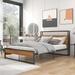 Metal Platform Bed Frame with Wood Headboard, Sockets & USB Ports, Quality Steel Slat Support, Bedroom Furniture, Full Size