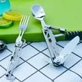 Folding Cutlery Portable Corkscrew Folding Tableware Stainless Steel Disassembly Camping Fork Spoon