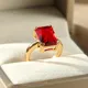 Bague en Zircon rouge pour femmes grande bague en pierre carrée en acier inoxydable réglable