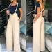 Sayhi Jumpsuits For Women Solid Jumpsuit Loose Summer Casual Rompers Dressy Stretchy Bodysuit Beige M