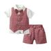 Rovga Boys 2 Piece Outfit Short Sleeve T Shirt Tops Plaid Prints Vest Coat Shorts Child Kids Gentleman Outfits Boy Outfits