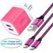USB Charger Block FiveBox USB Wall Charger Block with 2PACK Android Type C USB C Charging Cables 6ft 2.1A Dual Port USB Wall Charger Adapter USB Brick Phone Charger Plug Fast Charging Block(Rose)