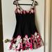 Nine West Dresses | 9 West Cotton Black & Floral Flare Dress | Color: Black/Pink/White | Size: 6