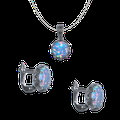 Women's Circle High Quality Opal Sterling Silver Earring & Necklace Set - Blue Spero London
