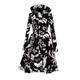 Black / White Hooded Black And White Waterproof Women's Coat With Floral Print: Blooming Night Extra Large Rainsisters