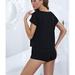 Alwyn Home Pajama Set Lace Front Short Sleeve Women's Sleep Top/Short Pj Set RHW2925-K Polyester | 34 H x 44 W in | Wayfair