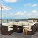 Hokku Designs Alcalde 9 Piece Patio Sectional Sofa Set w/ Cushions & Fire Pit Table Synthetic Wicker/All - Weather Wicker/Wicker/Rattan | Wayfair