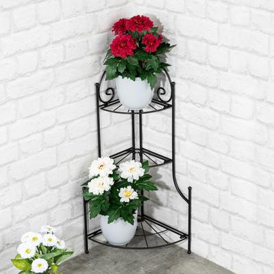 Metall Blumenregal schwarz mit 3 Ablagen - 65 x 23 cm - Pflanzen Blumen Eckregal klappbar für Außen