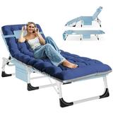 MOPHOTO Outdoor Patio Lounger Chairs Adjustable 6-Position Adults Reclining Folding Chaise with Pillow Sleeping Cots Folding Camping Cot