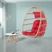 Outdoor Hanging Egg Chair Wicker Foldable Egg Swing Chair with Red Cushions for Patio Garden Backyard Rattan Portable Egg Chair