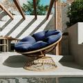 MeetLeisure Wicker Outdoor Patio Papasan Lounge Chair with Blue Cushion