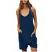 CQCYD Jumpsuits for Women Dressy Sleeveless Jumpsuits Printed Loose Casual Jumpsuits Casual Summer Overalls Cotton Linen Shorts Rompers Jumpsuits Wide Pocket Leisure Jumpsuits Dark Blue XXL #10